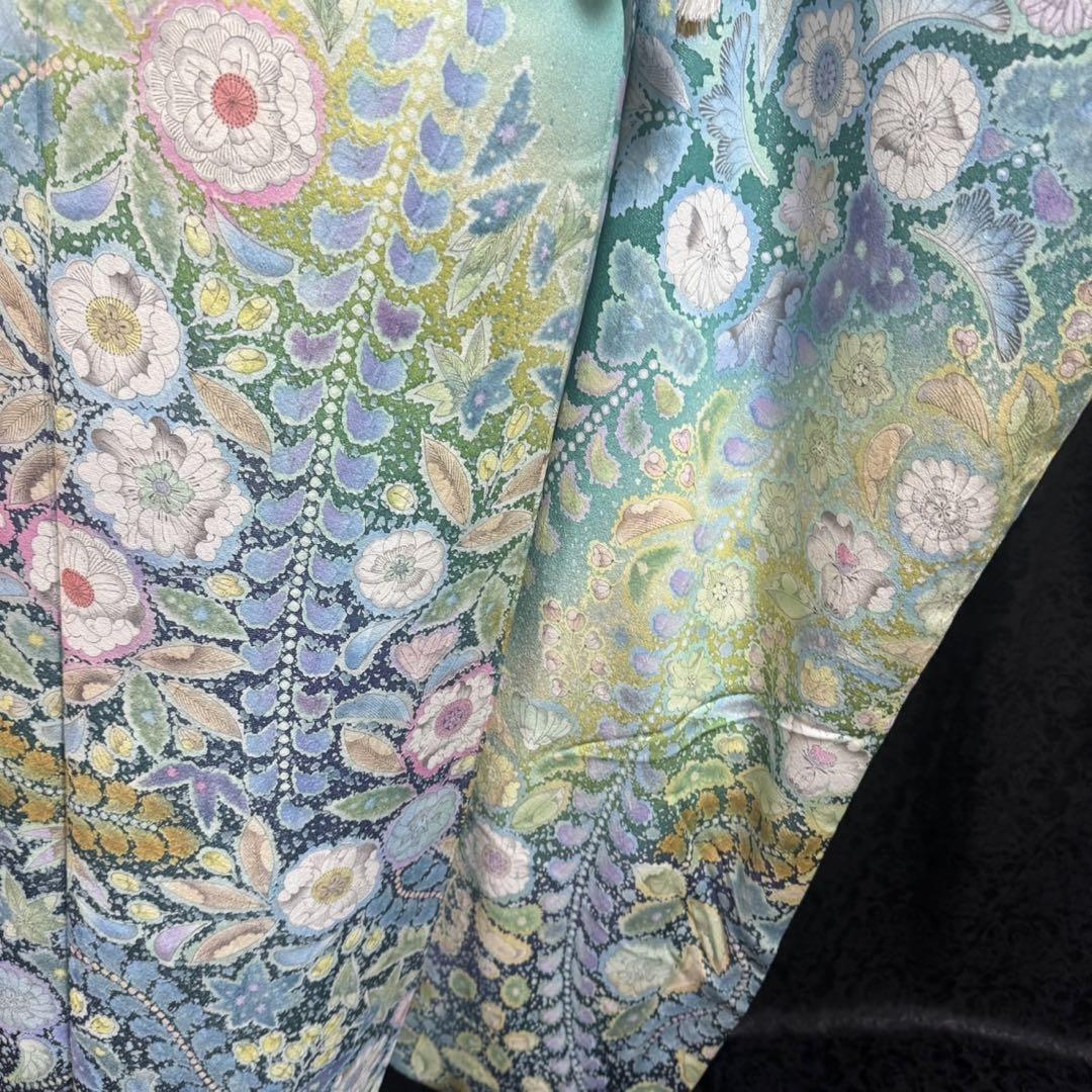 美品 辻が花 銀通し 辻ヶ花 ぼかし 緑 逸品 フルセット 振袖