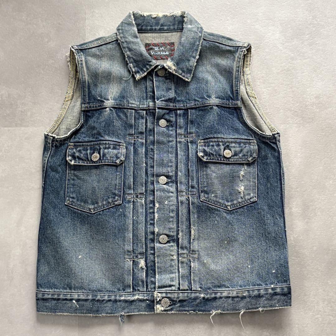 R.H Vintage 日本製 セカンドタイプ デニムベスト ダメージ加工 XS