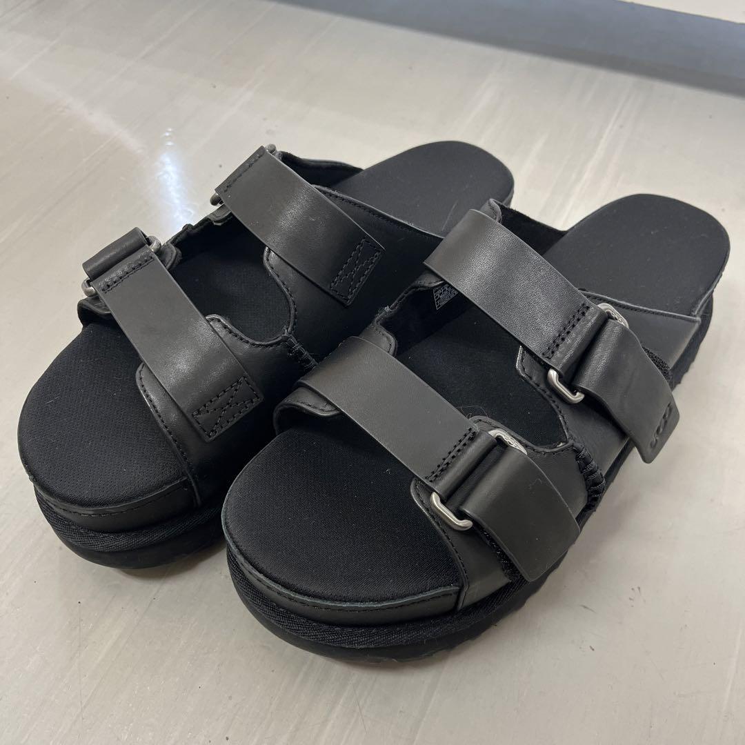 今期新作 UGG 厚底 サンダル レザー 黒 本革