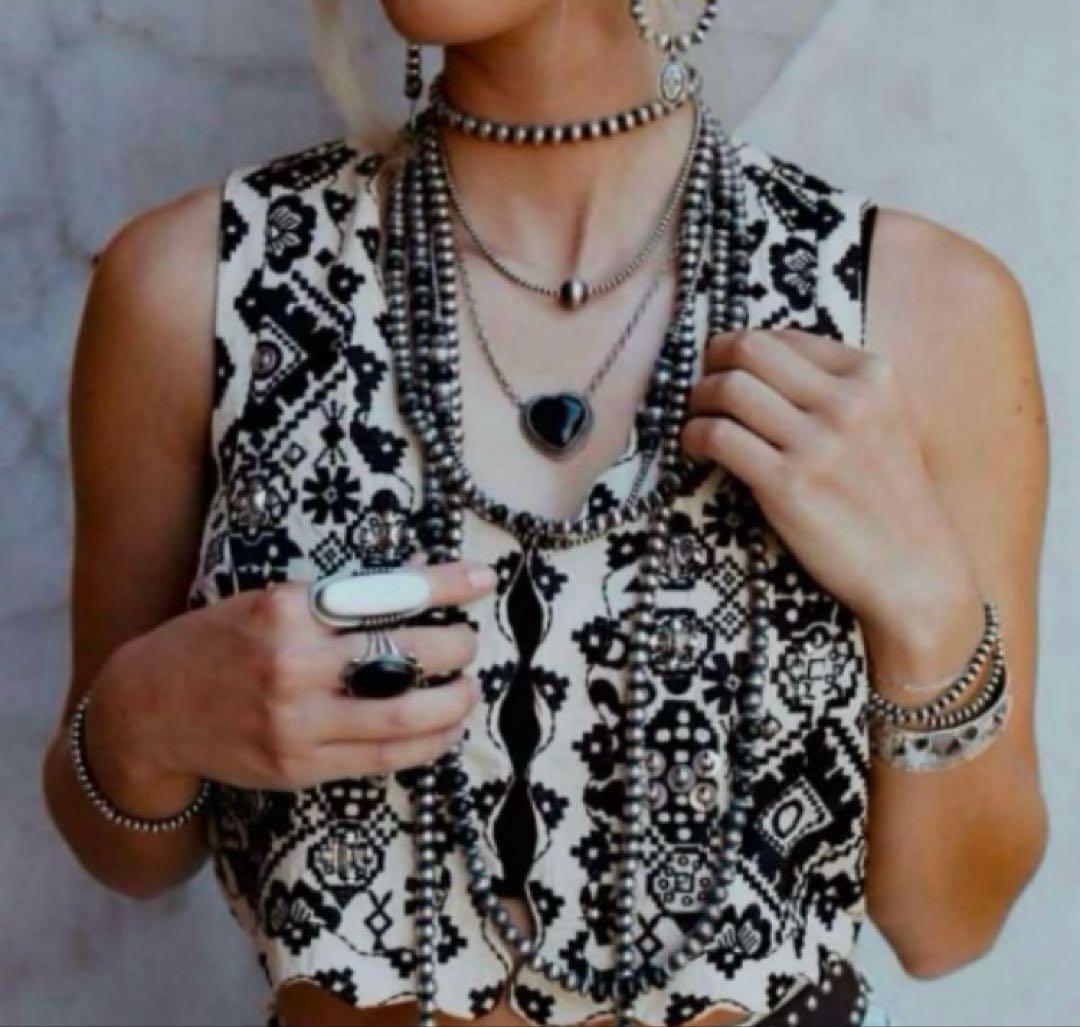 silver95ナバホパール×天然ターコイズのボリュームネックレス 57cm