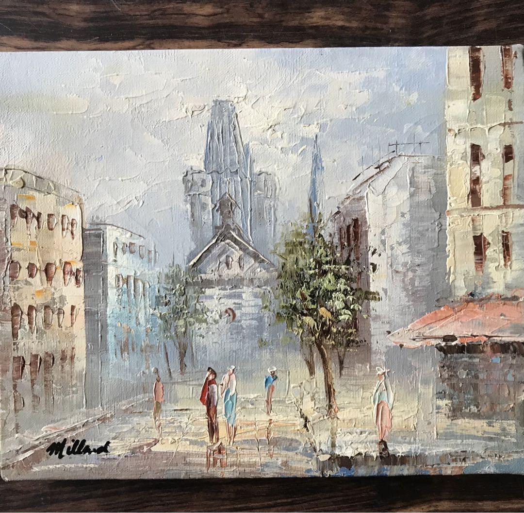 油彩画　印象派　木枠　キャンバス　フランス　パリ　ブロカント　女流画家　F3 油彩画 印象派 木枠 キャンバス フランス パリ ブロカント 女流