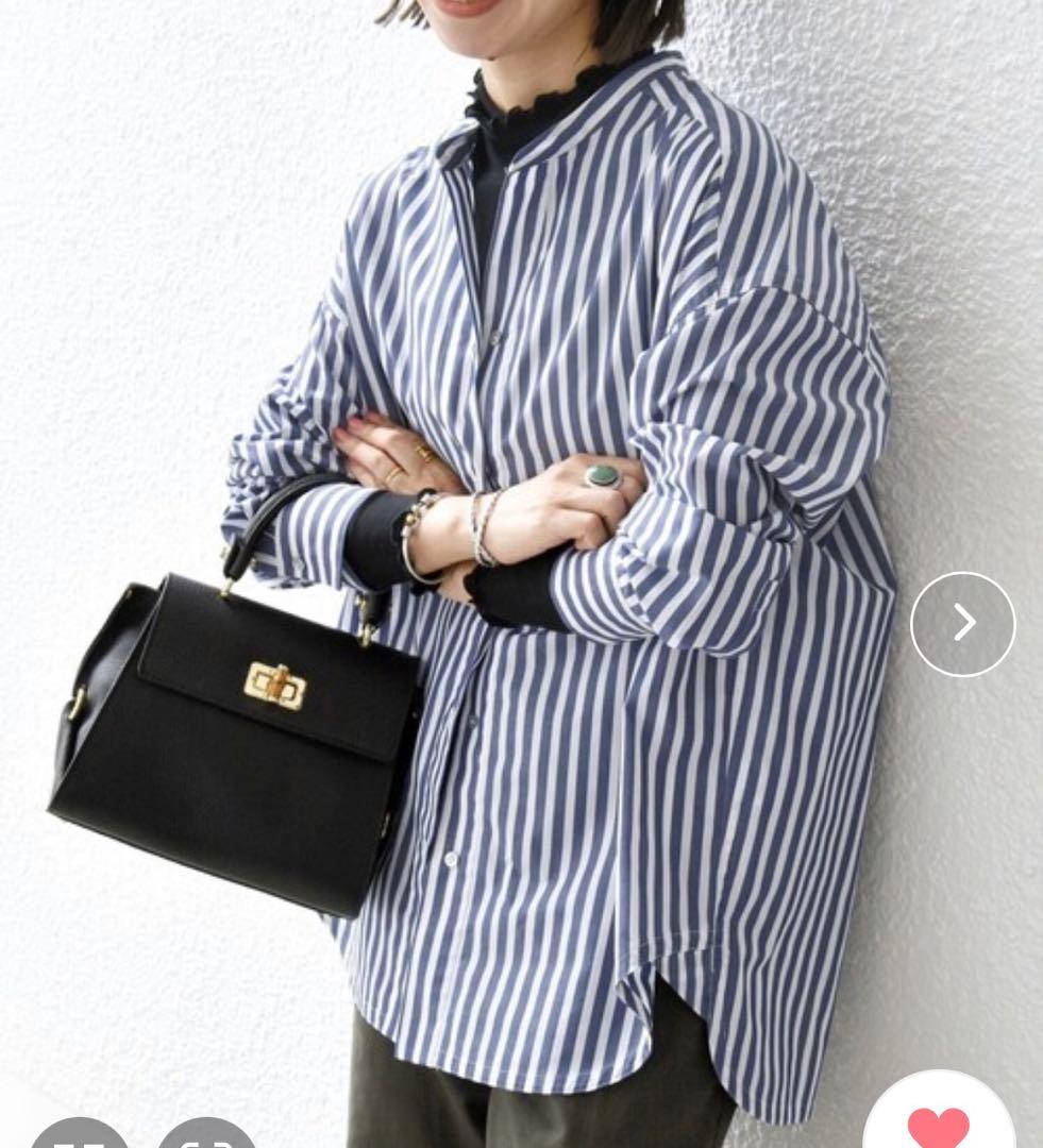 【SHIPS any】バンド カラー シャツ ネイビー 38