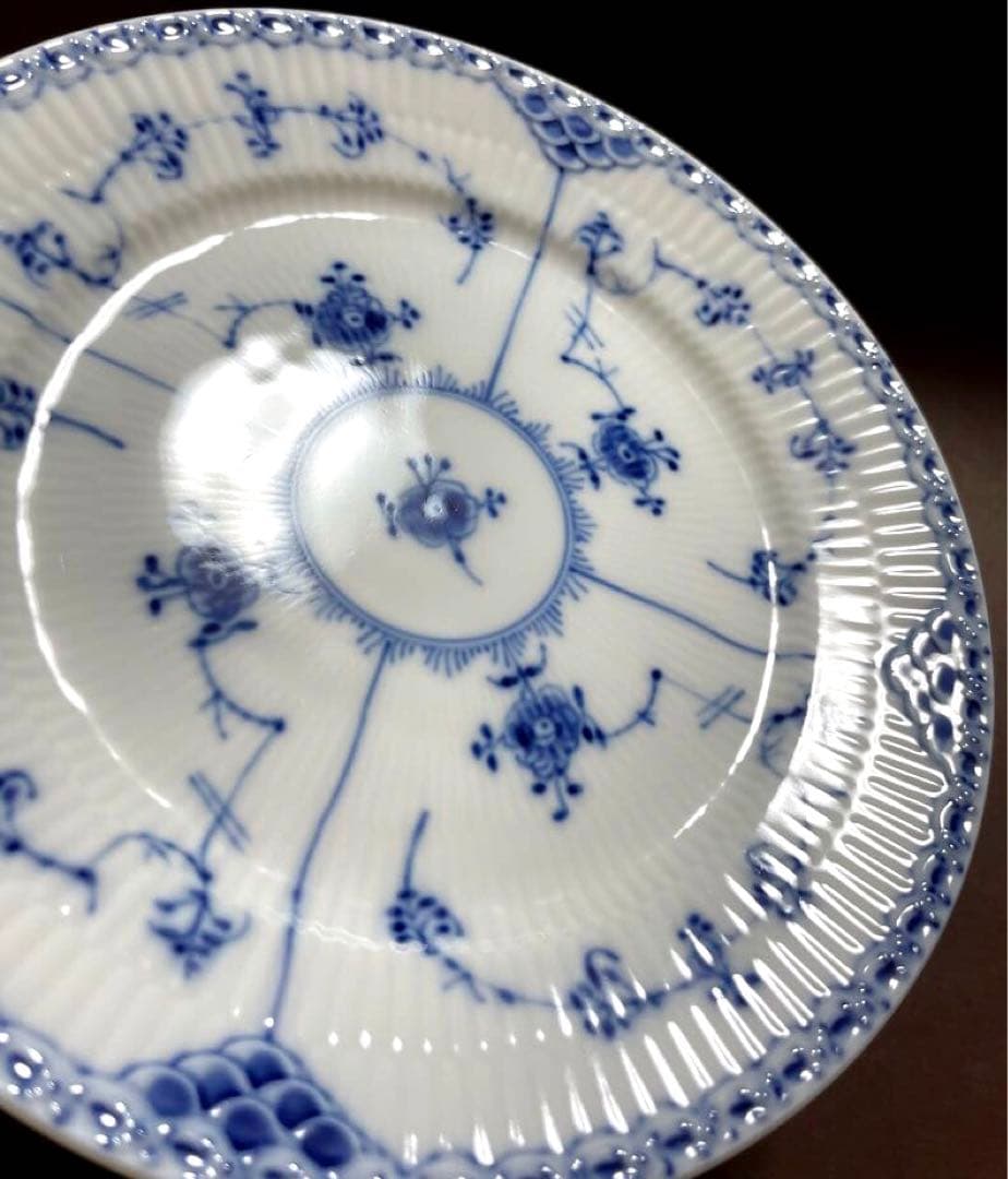 ロイヤルコペンハーゲンブルーフルーテッドハーフレースプレートペア19cm未使用美