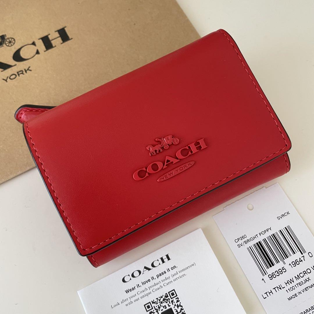 ♩新品 COACH コーチ 折り財布 レッド 赤 折り財布 COACH コーチ 折り財布 レッド 赤色 三つ折り財布 ミニ