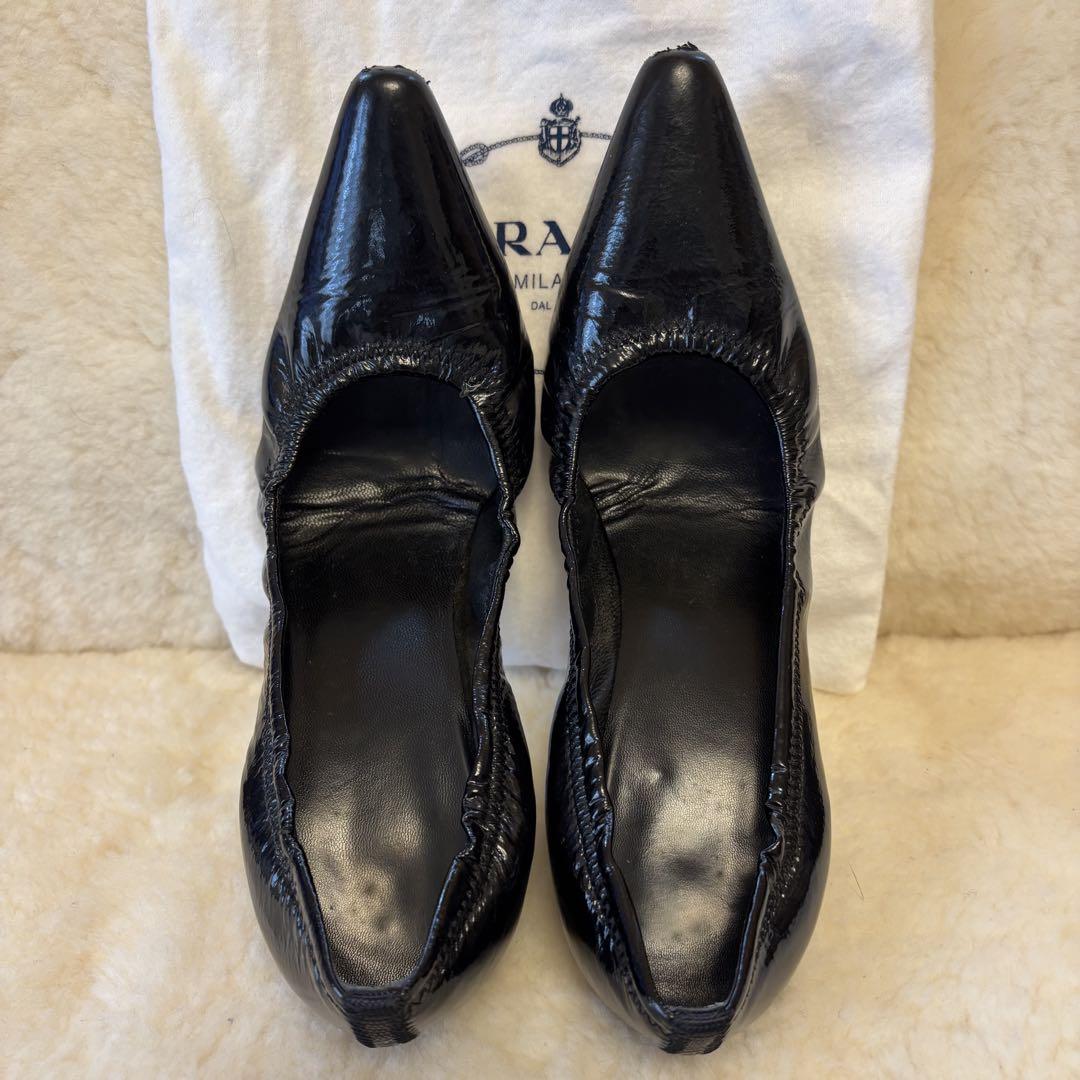 ☆ PRADA プラダ ヒールバックにロゴデザイン ブラックレザー ハイヒール