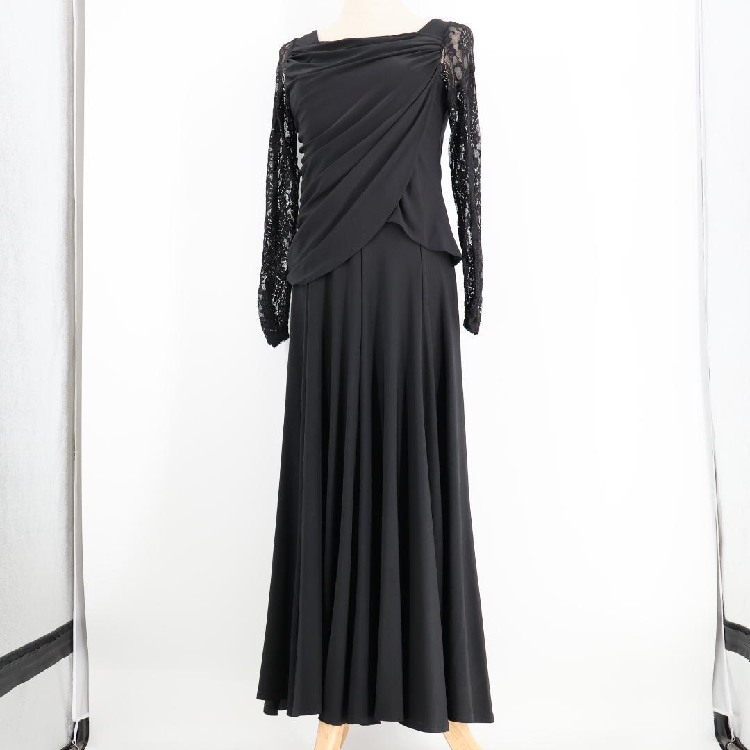 【美品 社交ダンス衣装】ブラック ICHIOKU ワンピース ドレス 黒 無地