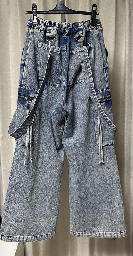 LILL ルーズシルエットサスペンダーZIPポケットデニムカーゴパンツ