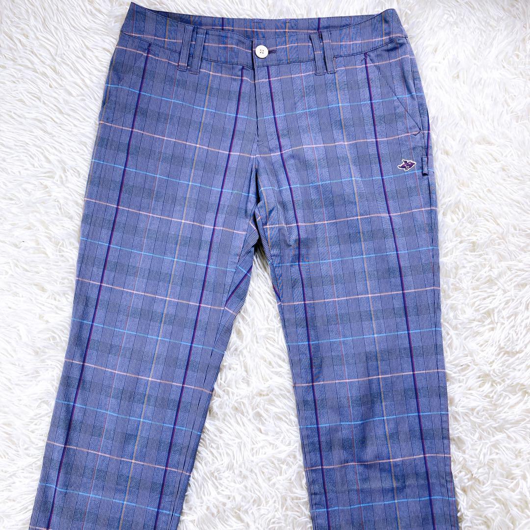 【良好品】 ゴルフ パンツ パーリーゲイツ ブルー 1 レディース チェック 紫 レディースウェア