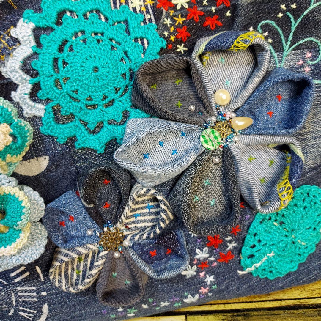刺繍デニムバック No.480 デニムリメイク ショルダーバック