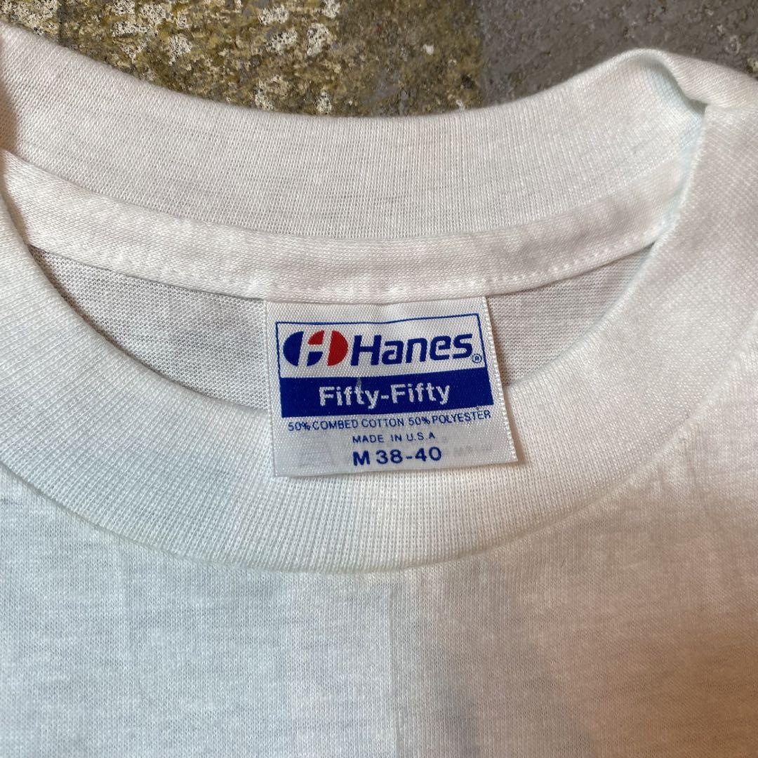 80s Hanes ヘインズ tシャツ USA製 両面プリント M ホワイト
