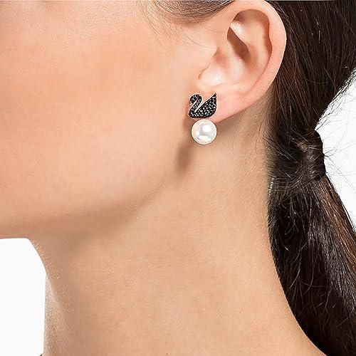 【スワロフスキー】ピアス イヤージャケット, スワン, ブラック 正規輸入品