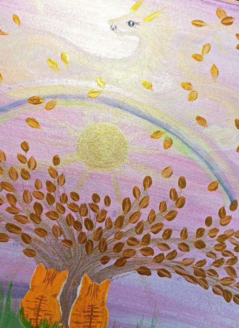 開運絵画 三毛猫金の成木金富徳龍様