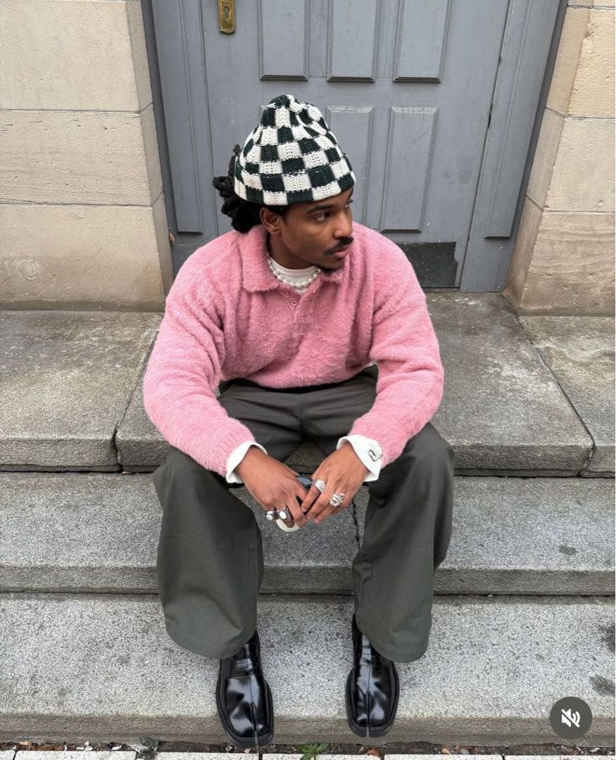 stussyチェックビーニー帽子