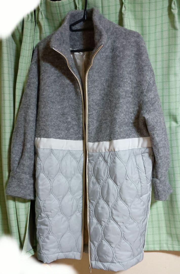 BLUE FRONCE グレー ウール キルティング ロングコート レディース