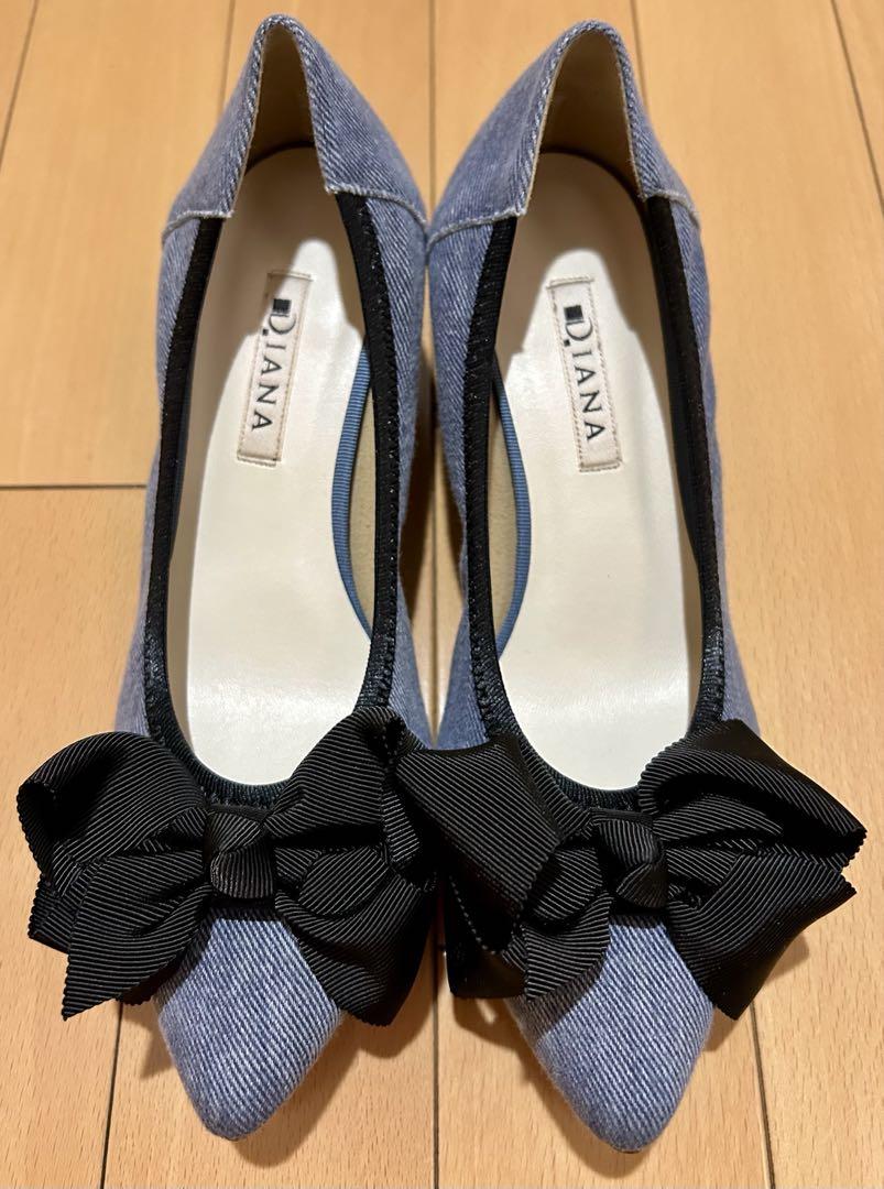 【再値下げ！美品】DIANA ダイアナ デニム リボン パンプス 23.5cm