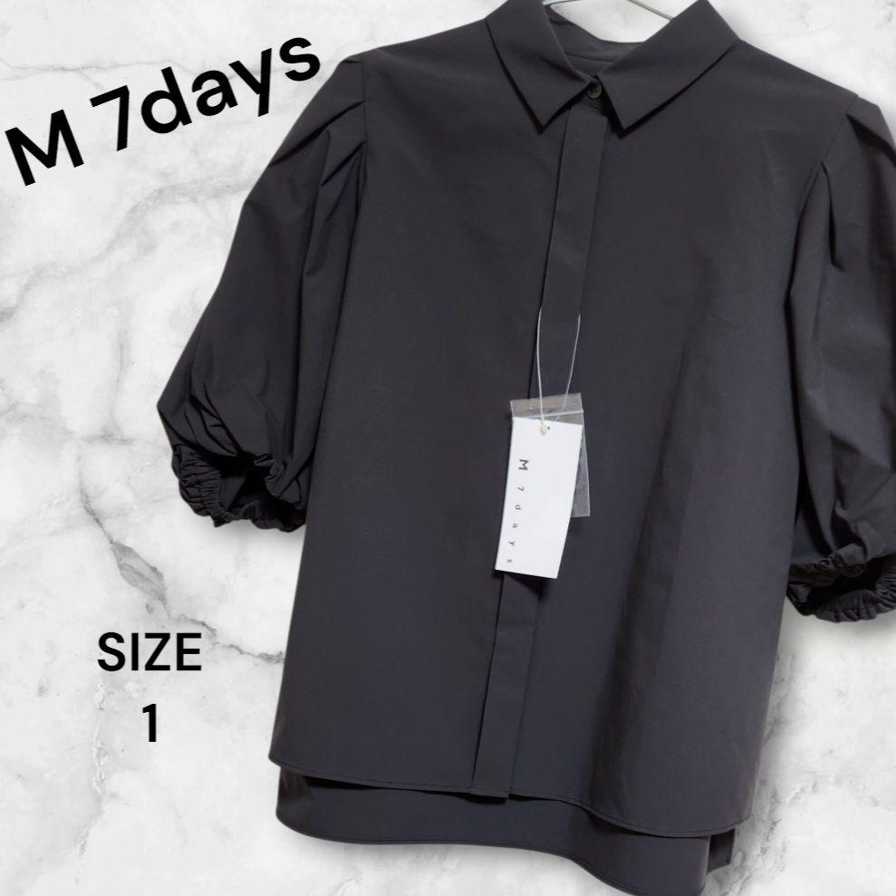 美品　M 7days チャコールグレー 五分袖ブラウス