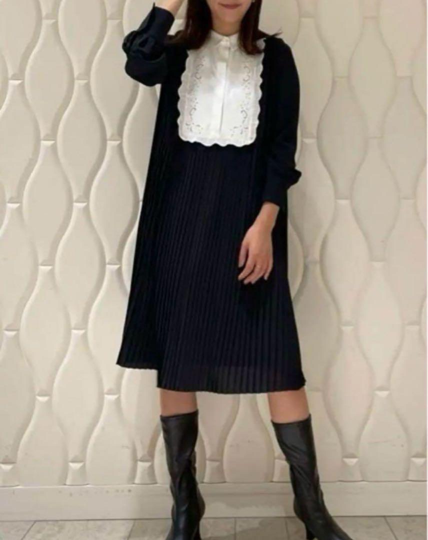 美品　セルフォード　ワンピース(size36) 白襟　フリル セルフォード♡CELFORD Aラインプリーツワンピース フレア 白襟 36