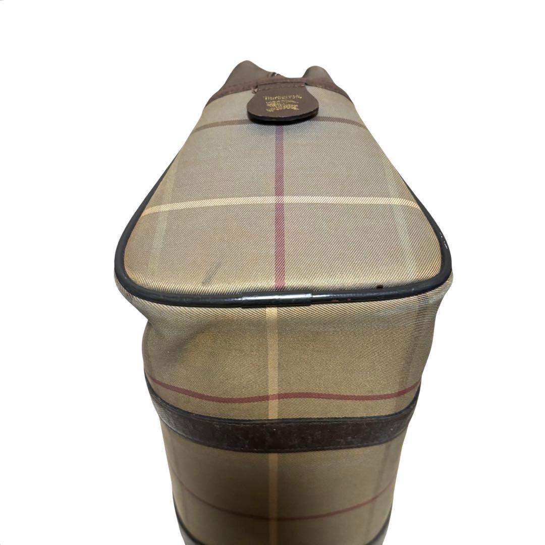 希少　バーバリーズ　ハンドバッグ　トートバッグ　チェック　タマムシ色　キャンバス