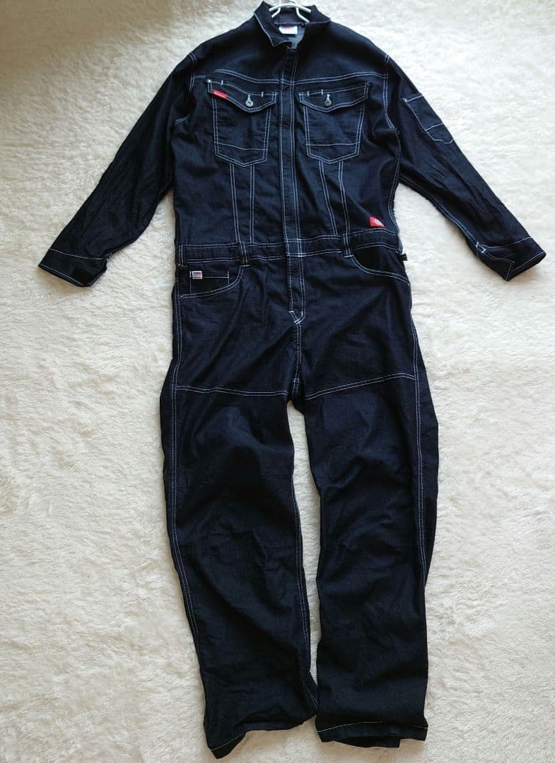 Dickies L デニム ブラック オーバーオール つなぎ ストレッチ 作業着