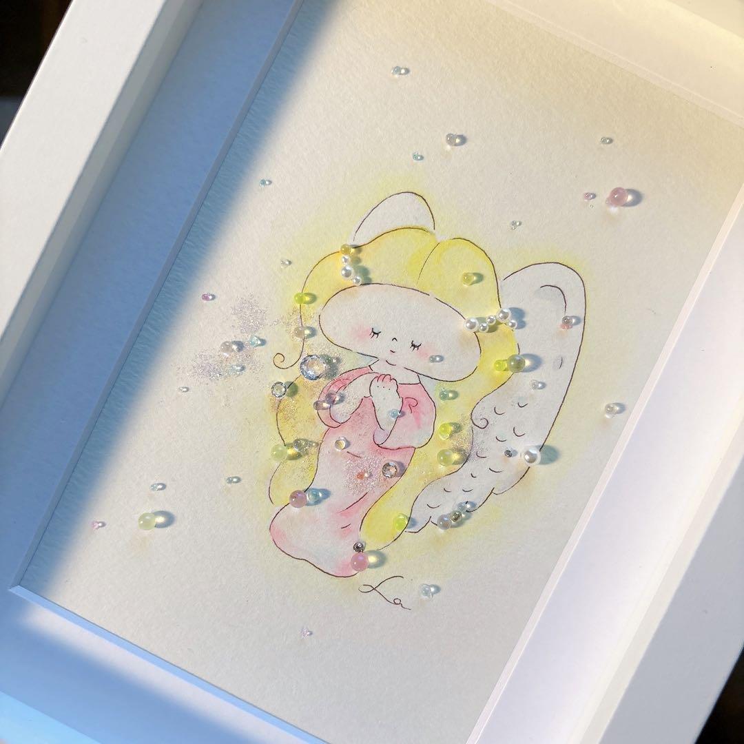 天使】グラスアート イラスト 水彩画 原画 イラスト