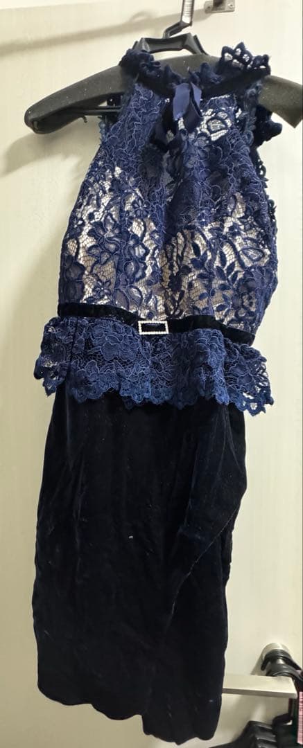 Andy ネイビー ハイネック　レースドレス M