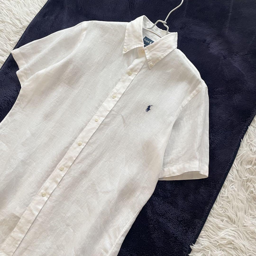 ラルフローレン リネン 半袖シャツ　ロゴ刺繍　ホワイトXS POLO RALPH LAUREN Ralph Lauren ラルフローレンボーイズ 総