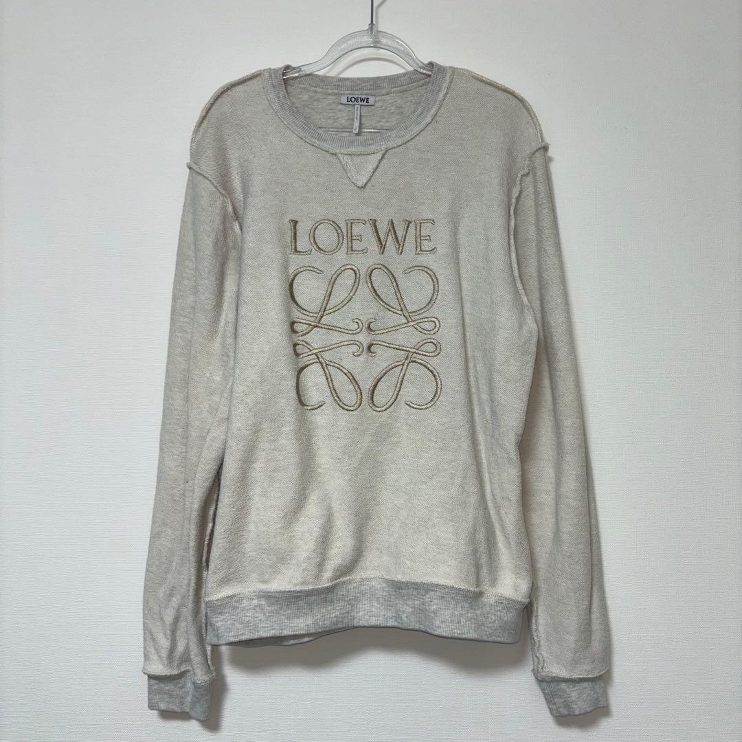 LOEWE ベージュ ロゴ刺繍 クルーネックスウェット トレーナー