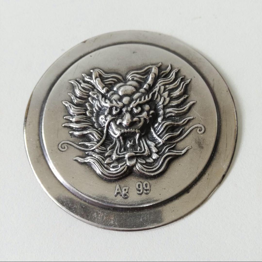 Ag99 純銀製 龍 陽刻 装飾プレート