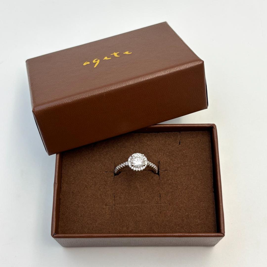 agete K18WG ラウンドカット ダイヤモンドリング 14号