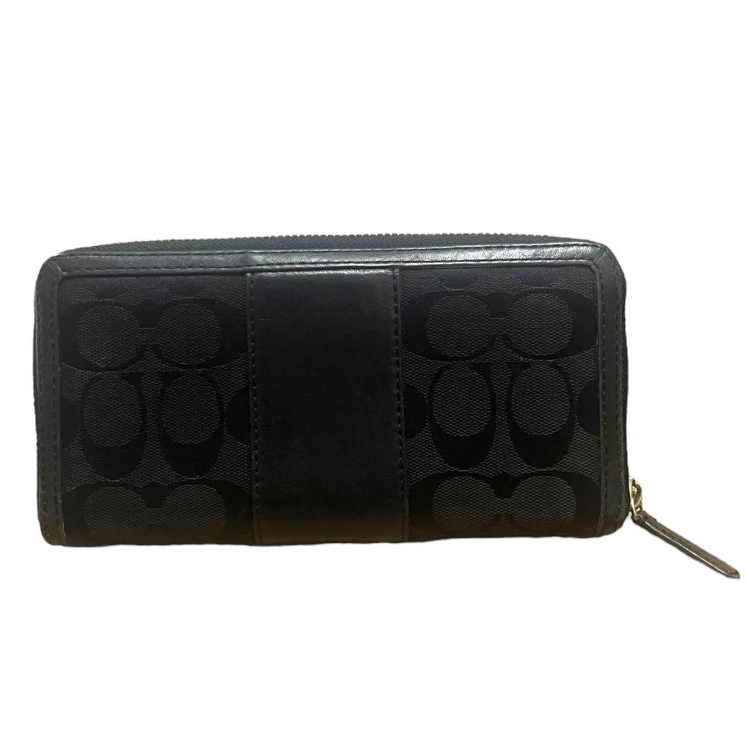 【美品】COACH 長財布 ラウンドファスナー シグネチャー 黒 美品】COACH シグネチャー ラウンドファスナー 長財布 ブラック