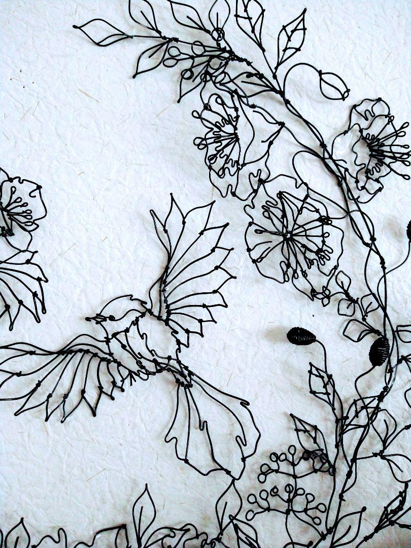 花と小鳥（ひなげし）ワイヤーアート　ワイヤークラフト　半立体