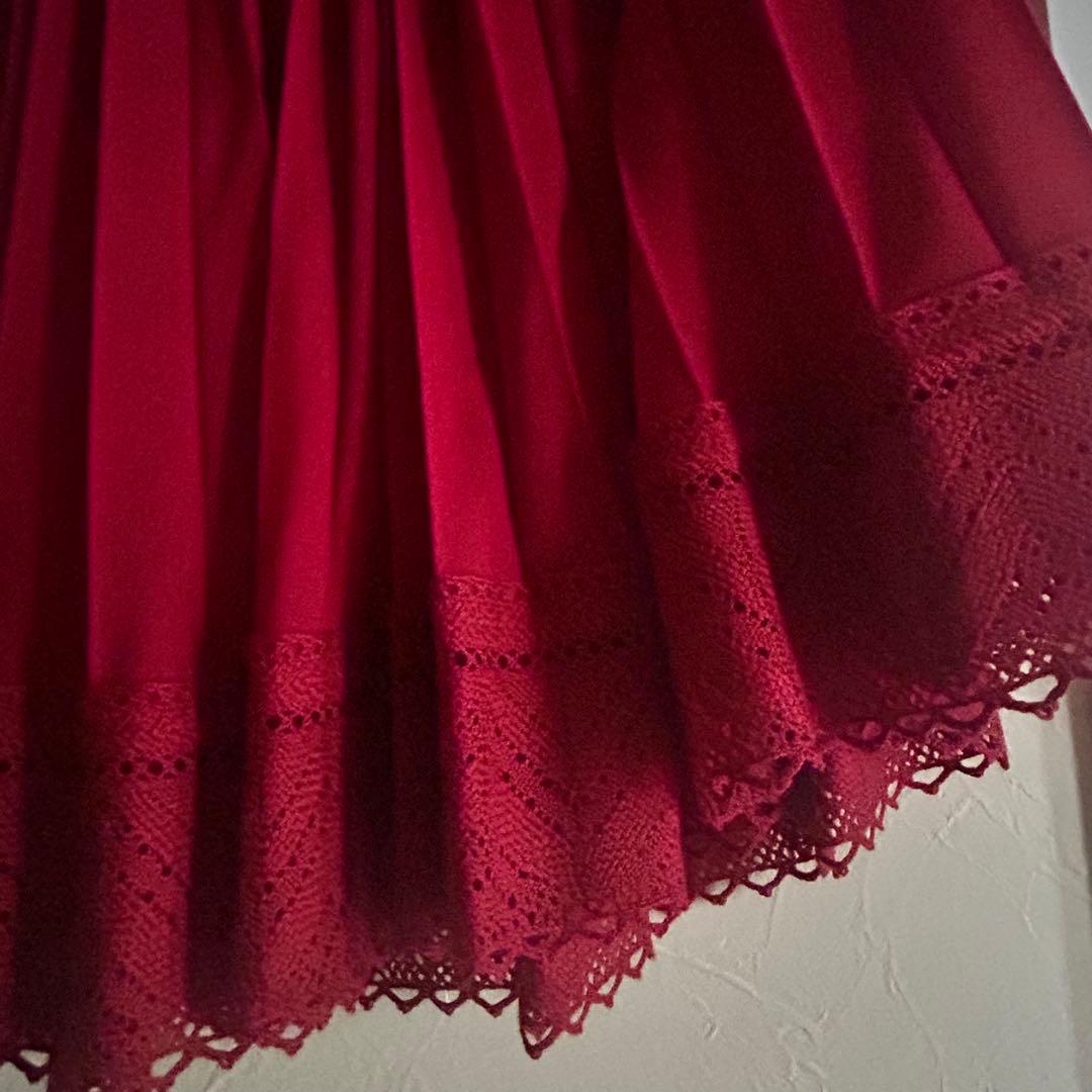 PLAIN PEOPLE★裾レースのプリーツスカート 赤 PLAIN PEOPLE☆裾レースのプリーツスカート 赤