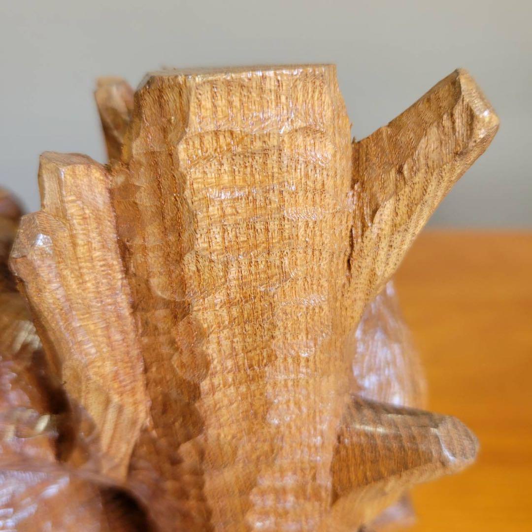 匿名発送】木彫りの熊 親子熊 木工品 工芸品 置物 熊3体 シャケ