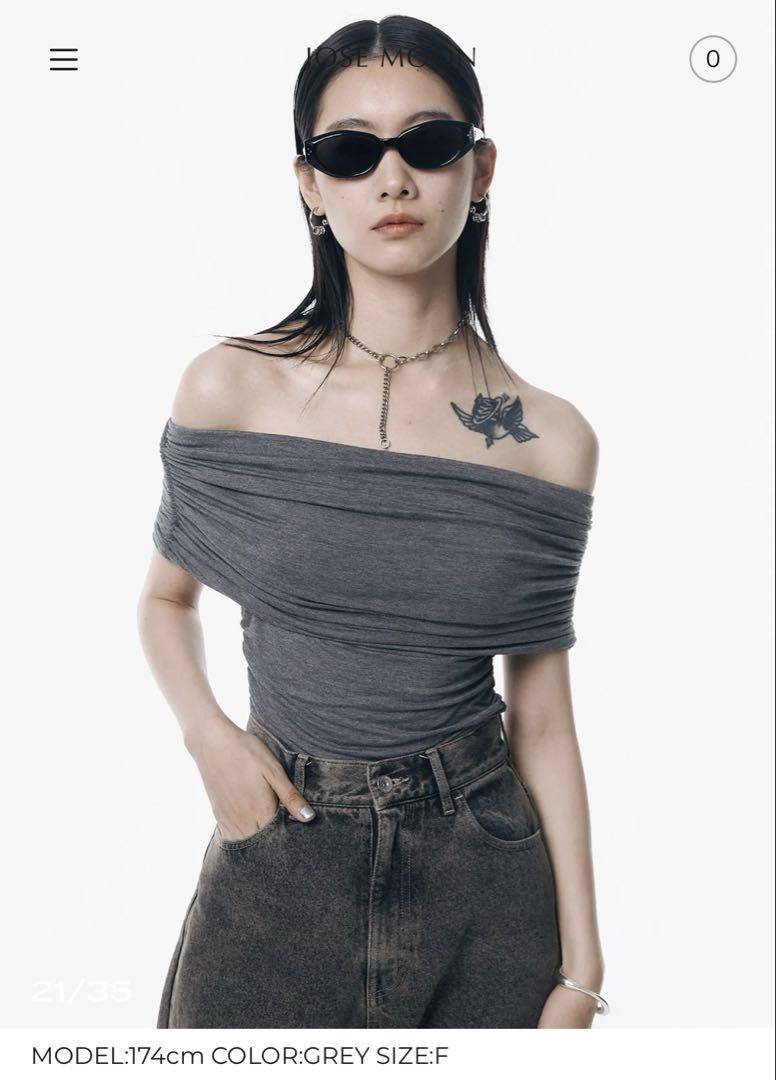 josemoon GATHER OFF SHOULDER TOPS グレー