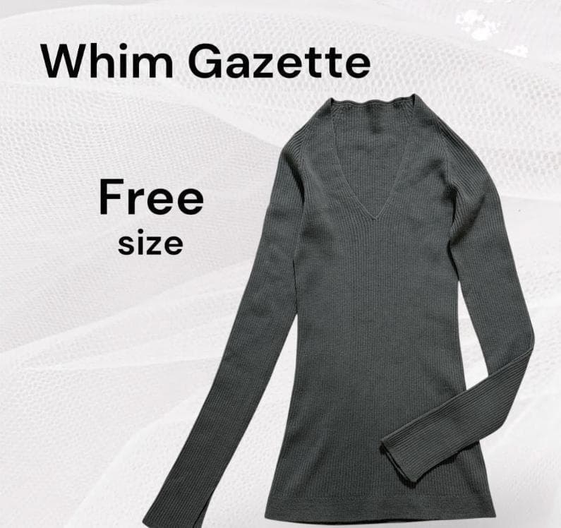 ウィムガゼット 美品 リブVネック ニット チャコールグレー セーター 長袖