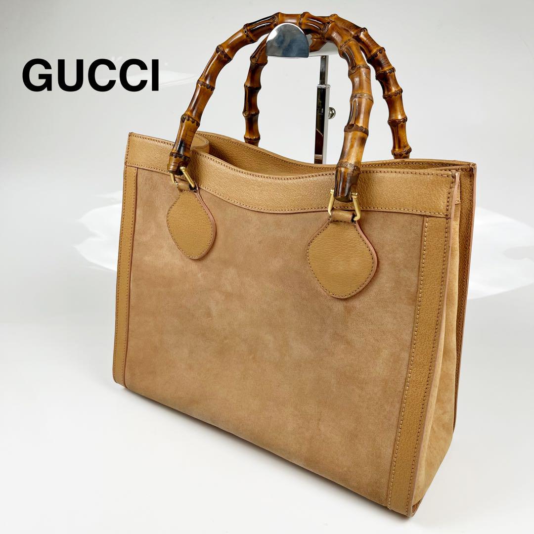 極美品　希少色GUCCI グッチ ダイアナ　バンブー ハンドバッグ　ベージュ 極美品】希少色GUCCI グッチ ダイアナ バンブー ハンドバッグ