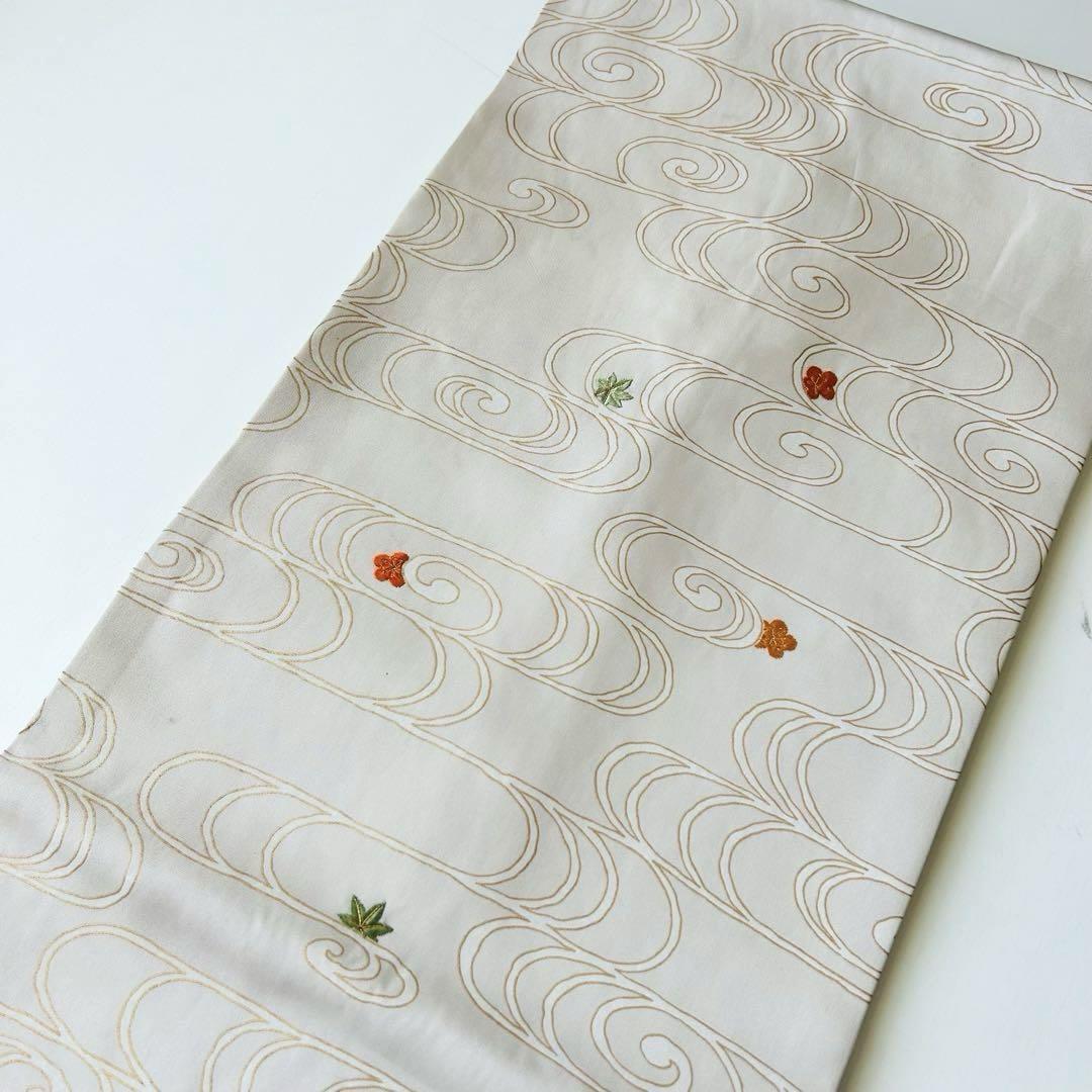 名古屋帯 正絹 塩瀬 刺繍 小花 九寸T-5106