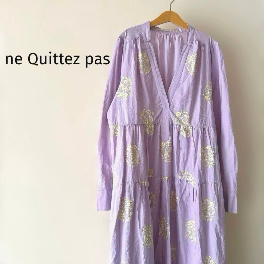 ヌキテパ ポプリン ペイズリー エンブロイダリー ティアード ドレス ワンピースM ne Quittez pas