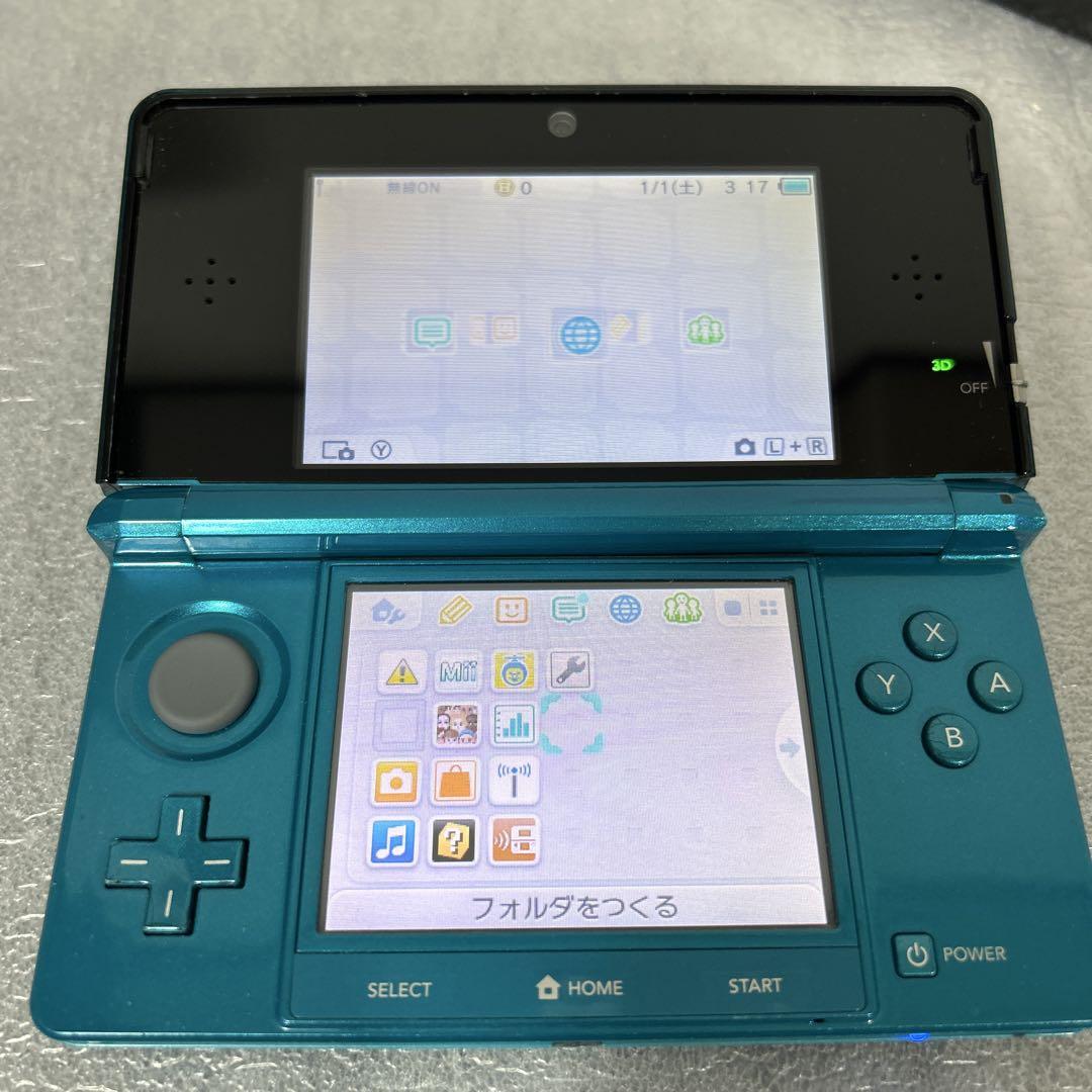 動作品】ニンテンドー3DS 本体アクアブルー 充電器セット 動作