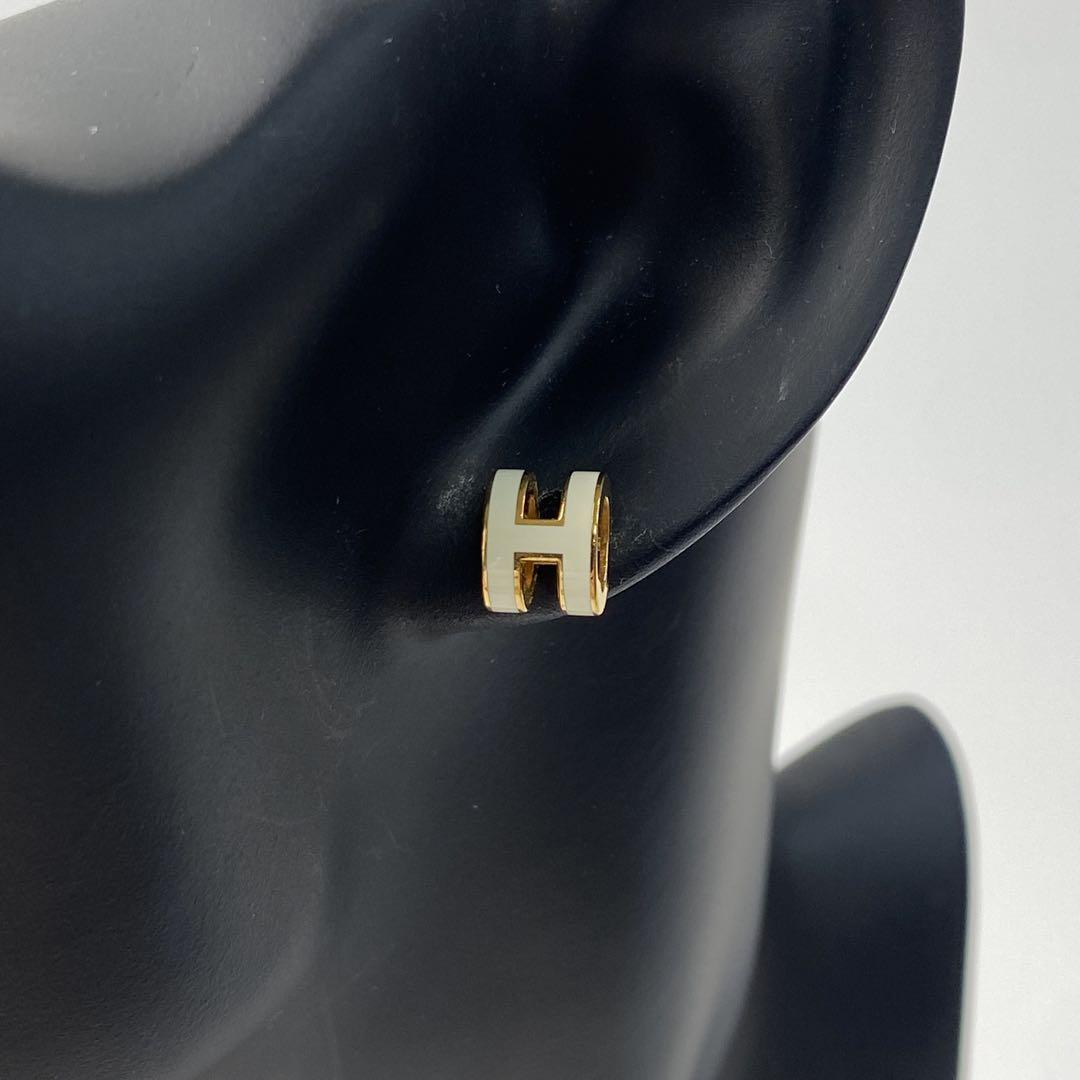 エルメス HERMES ポップアッシュ H ミニ ピアス ブラン ゴールド