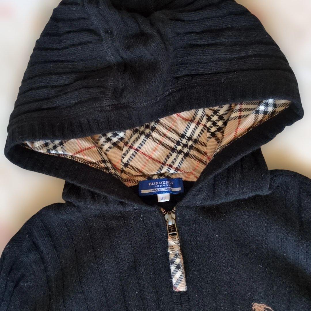 バーバリーブルーレーベル♥ノバチェック使いフード付きジッパーカーディガン バーバリーブルーレーベル♥ノバチェック使いフード付きジッパーカーディガン