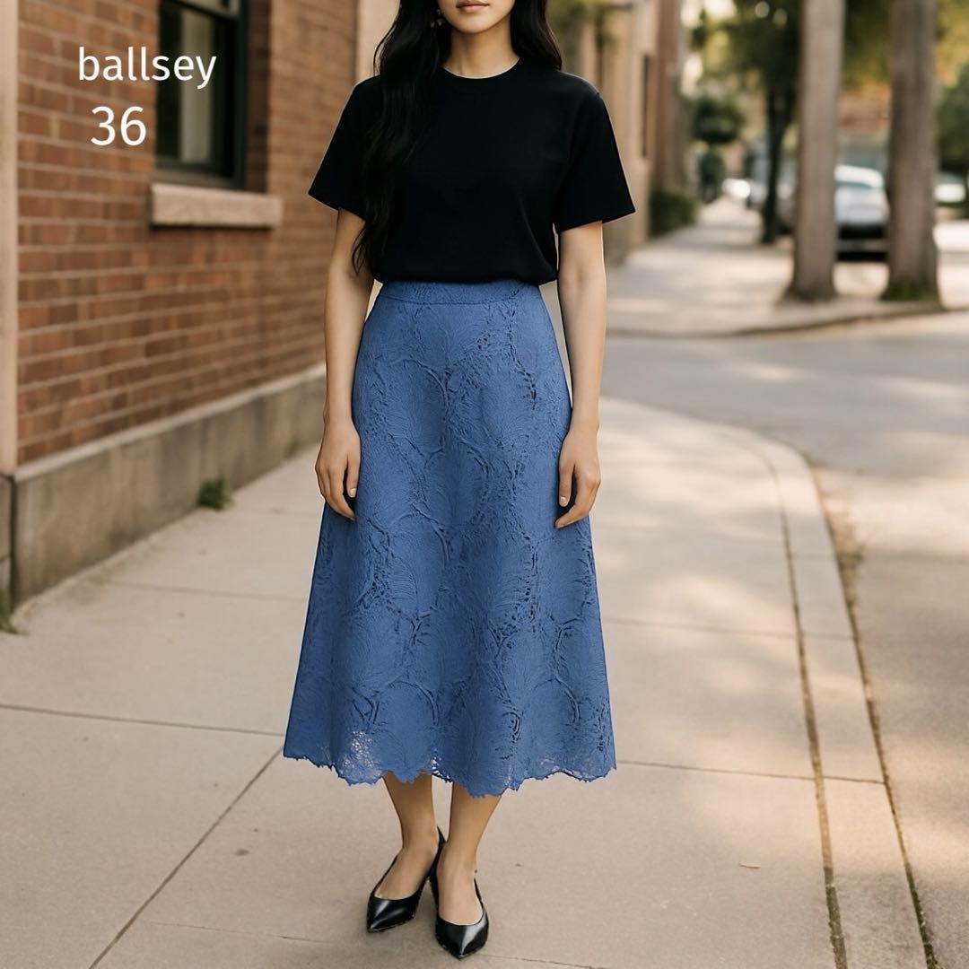 美品 ボールジィ レース スカート （36） サックスブルー ballsey