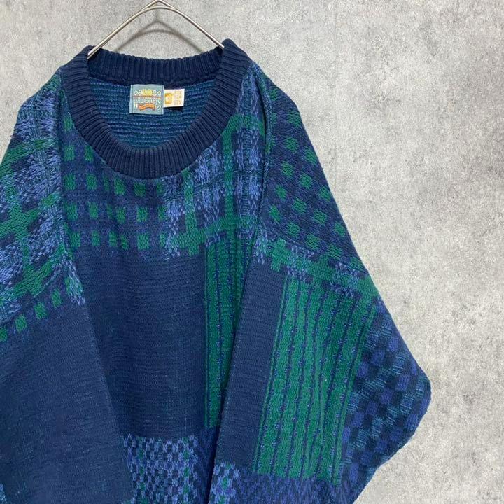 90s vintage 総柄ニット コットン メンズ M 古着 個性派 A3 90s vintage 総柄ニット コットン メンズ M 古着 個性派 A3
