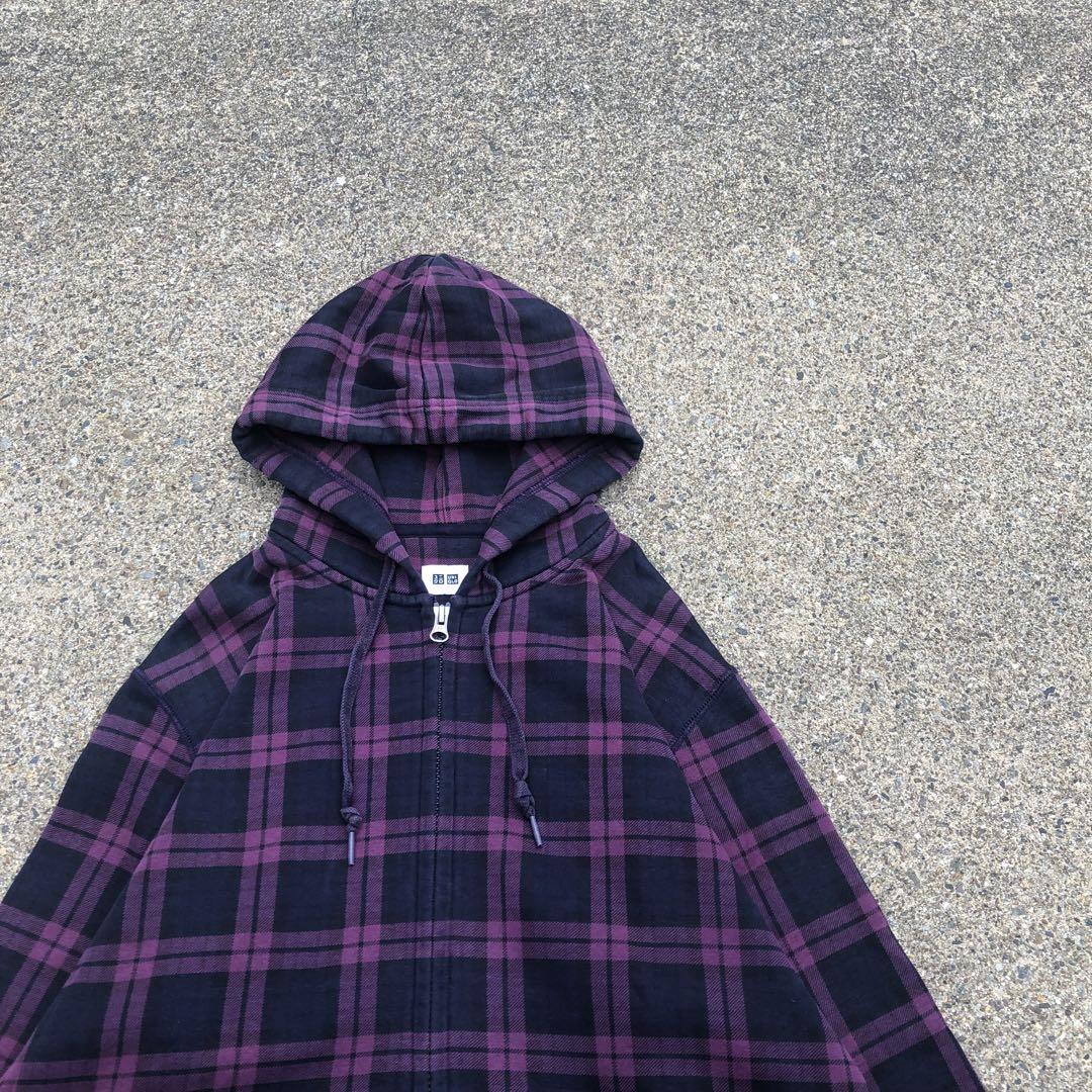 Uniqlo ユニクロ チェック柄 ダブルジップ フーディー