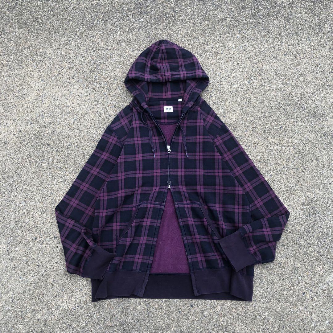 Uniqlo ユニクロ チェック柄 ダブルジップ フーディー
