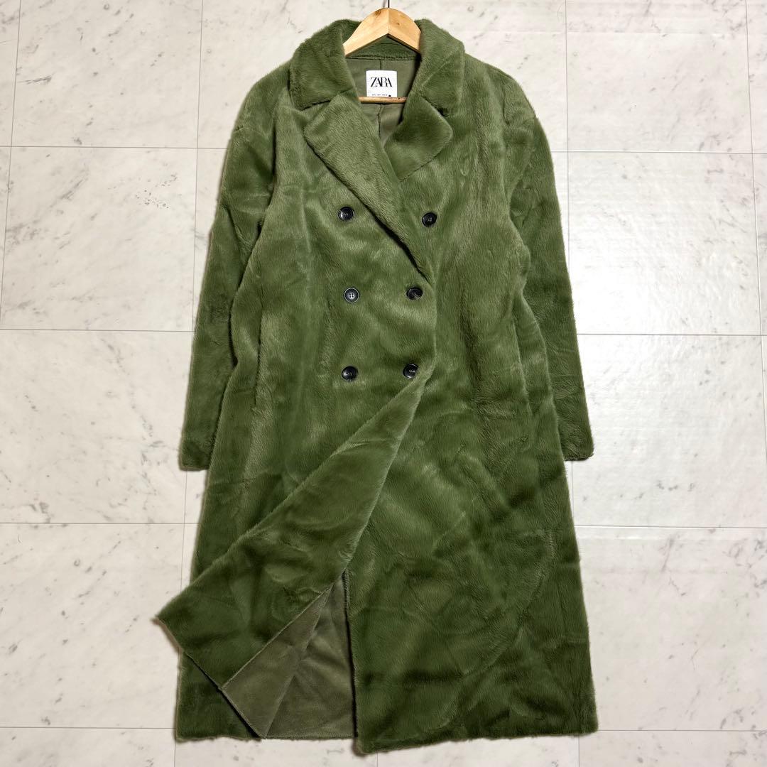 ZARA ロングコート フェイクファー L グリーンL ZARA