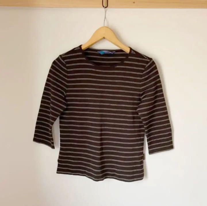 大人気新品 キャラオクルス ボーダー 7分 カットシャツ ブラウン Tシャツ/カットソー(七分/長袖) 大人気新品 キャラオクルス ボーダー 7分 カットシャツ ブラウン Tシャツ/カットソー(七分/長袖)