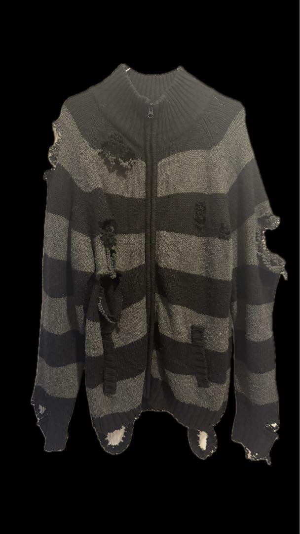 remake full zip damage sweater