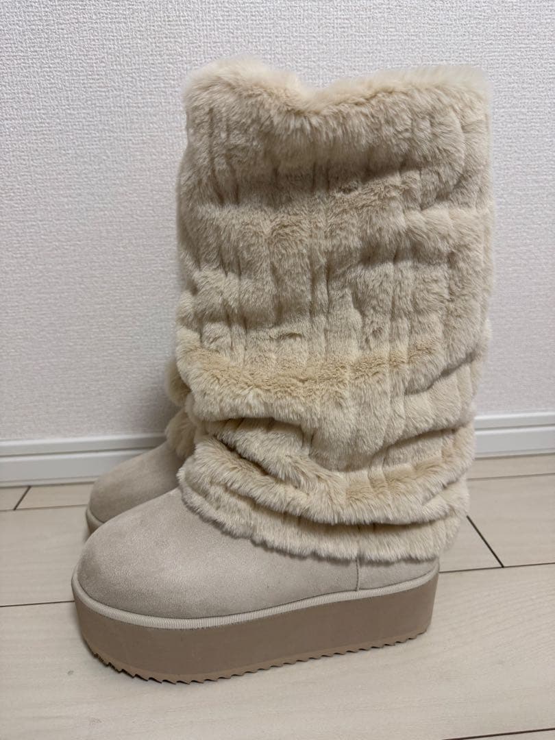 NICE CLAUP 2wayフェイクムートンブーツ ベージュ Lサイズ