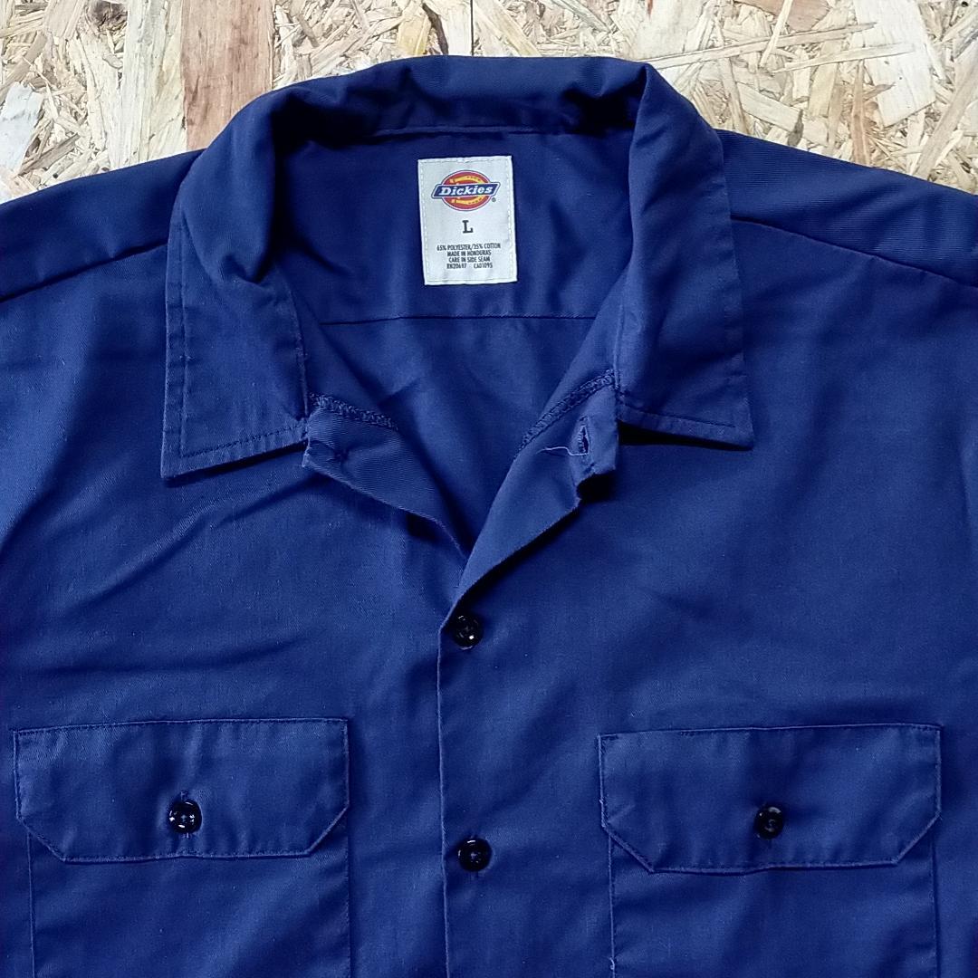 Dickies　半袖ワークシャツ　無地　L　ディッキーズ　US古着　[386]